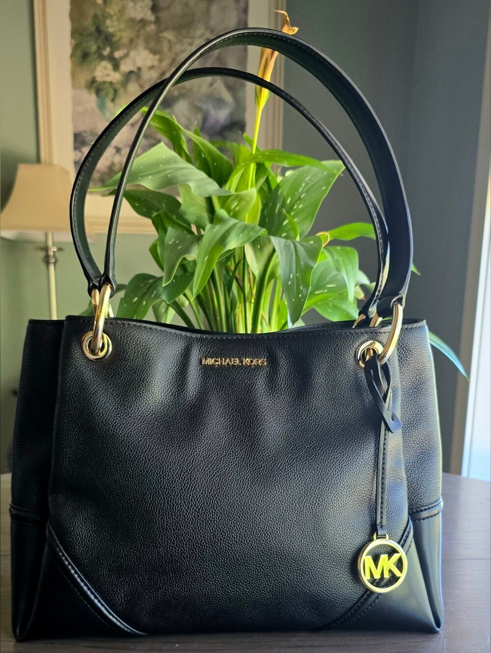 Michael Kors Nicole Black Leather Large Shoulder Bag